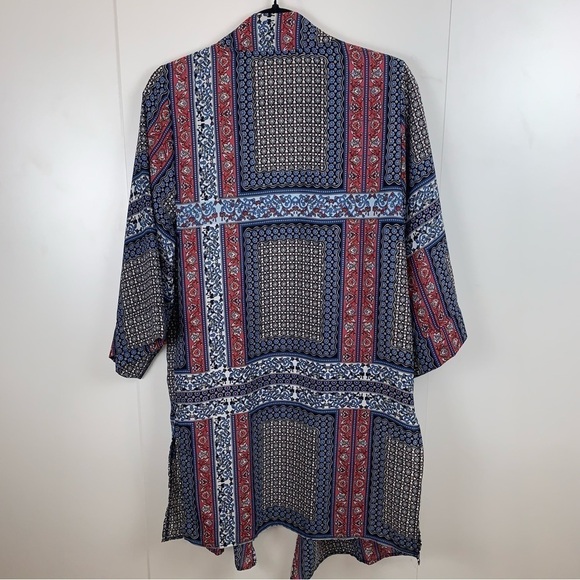 Tahari sz S/M Boho Floral Paisley Sheer Blue Red Lightweight Kimono Jacket - Picture 4 of 6